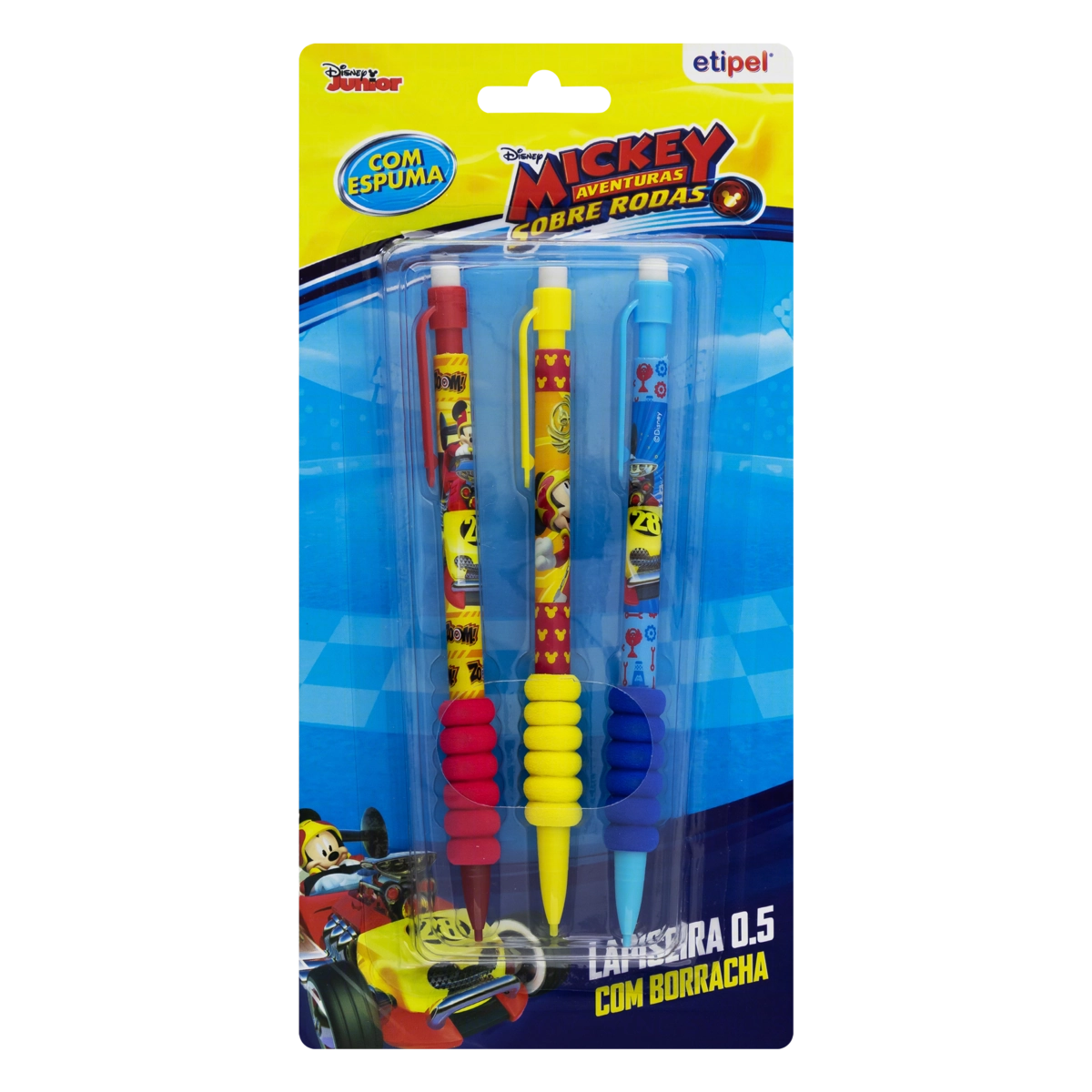Lapiseira Recarregável Com Borracha 0,5mm Mickey Aventuras Sobre Rodas Etipel 3 Unidades