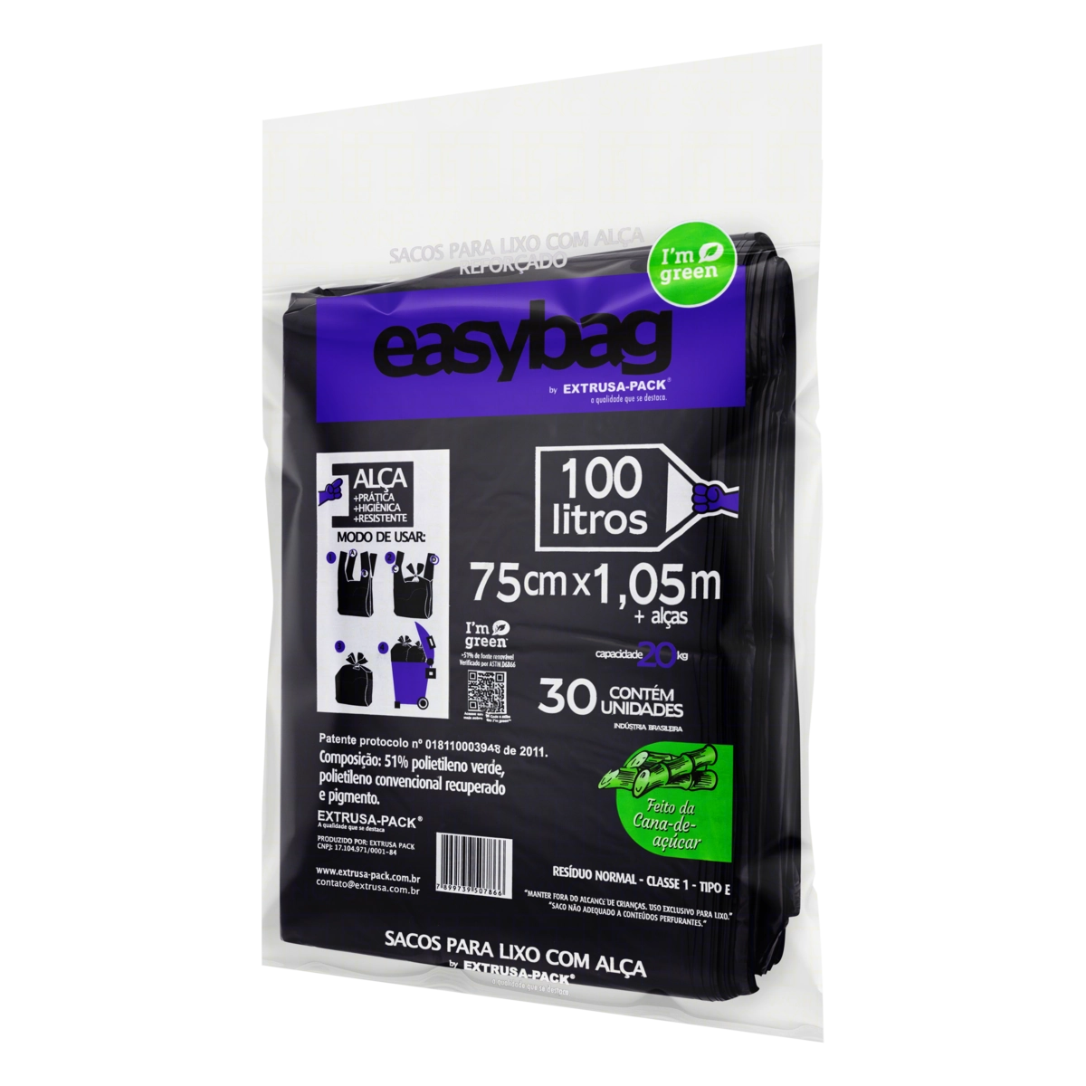 Saco Para Lixo Tipo E 100l Extrusa Pack Easybag 30 Unidades