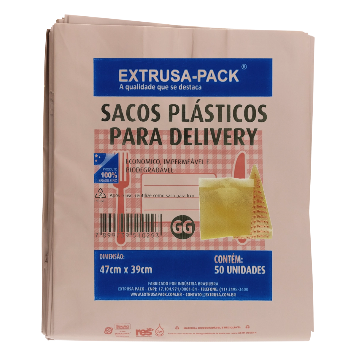 Saco Para Delivery Plástico Extrusa Pack Gg 50 Unidades
