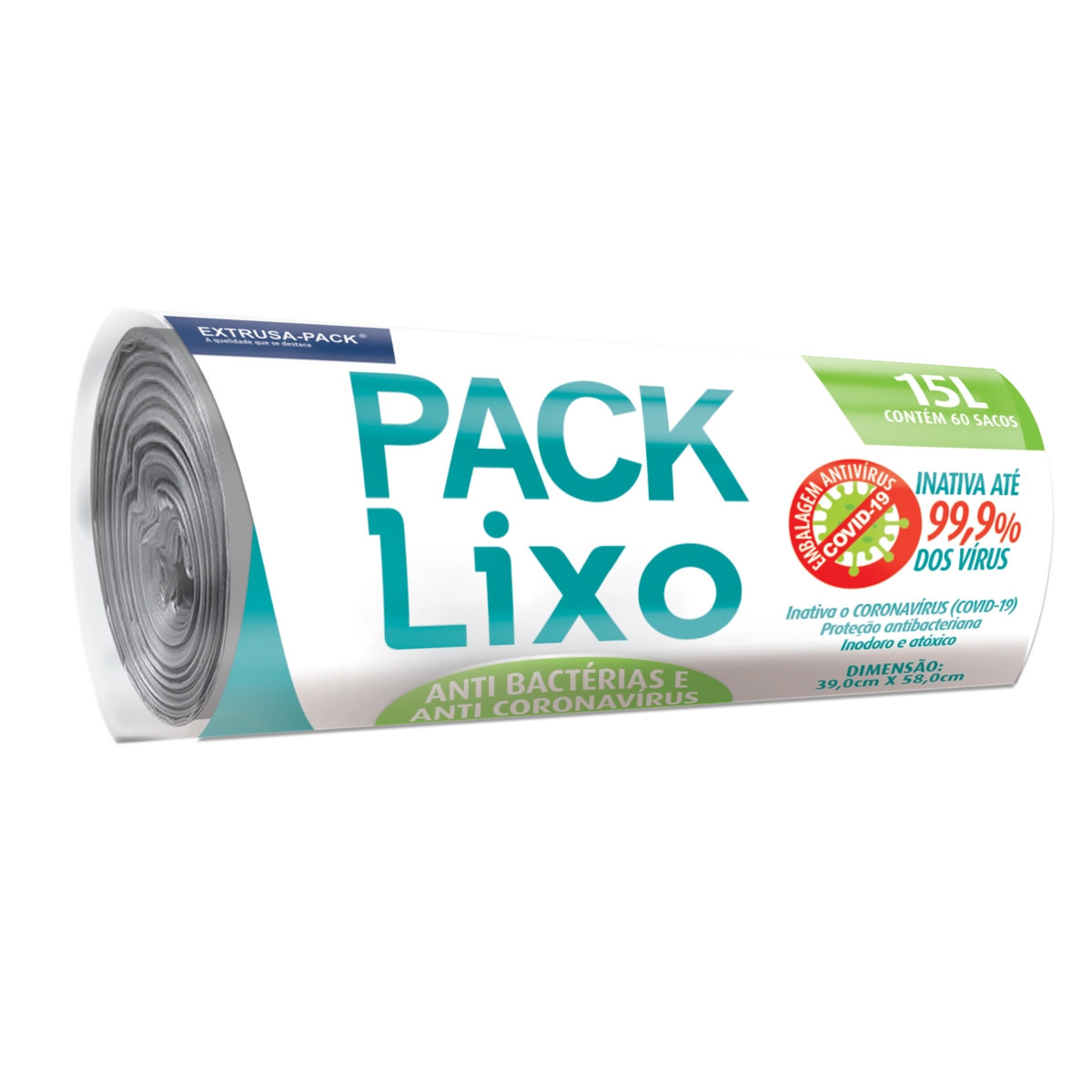 Saco Para Lixo Antibacteriano 15l Pack Lixo 60 Unidades