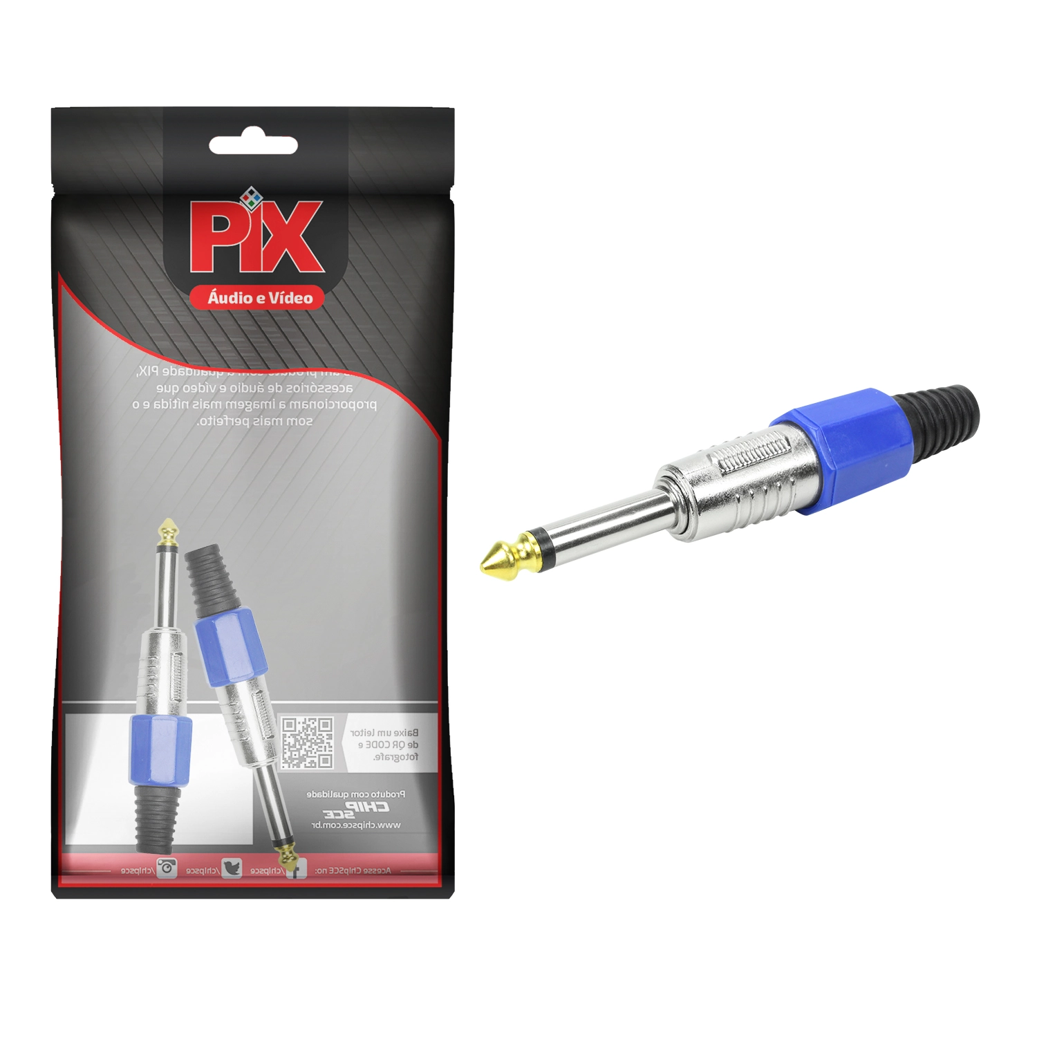 10x Plug P10 Mono Premium Profissional Série Chrome - Azul
