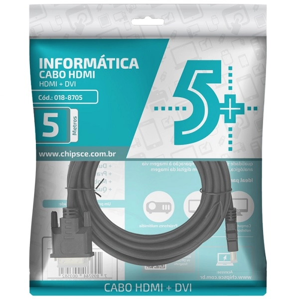 Cabo De Video Hdmi/dvi 24+1 Preto 5 Metros 018-8705 5+