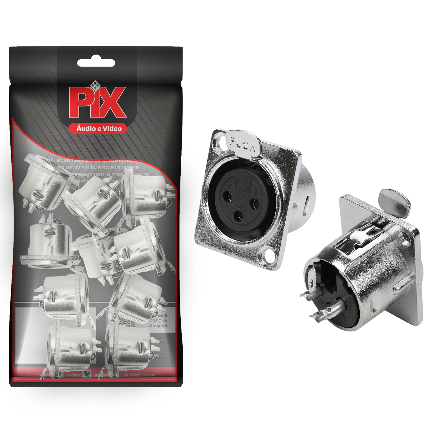 10x Conector Xlr Cannon Fêmea Para Painel Linha Pro C/ Trava