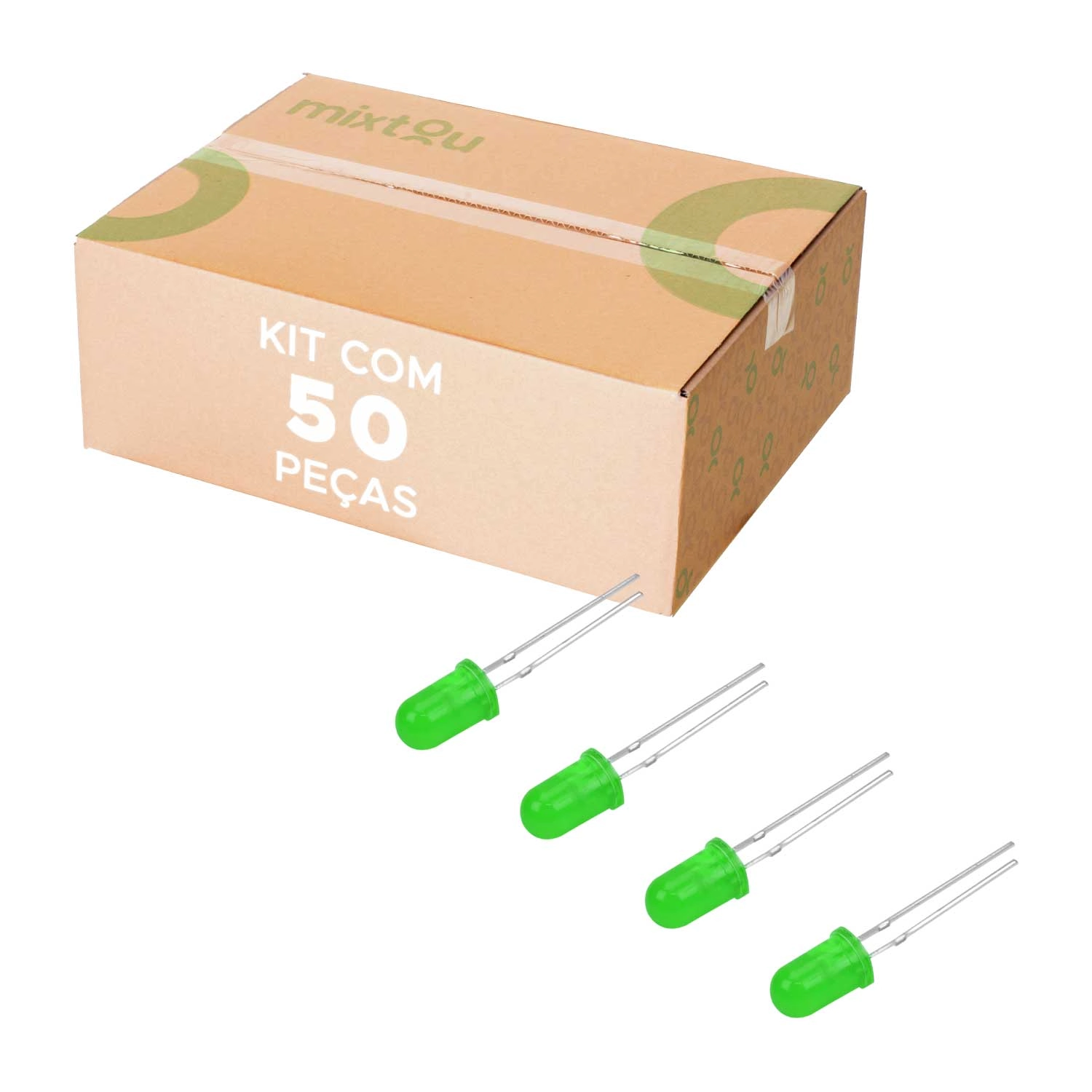 50x Led Difuso 5mm - Projetos Em Geral 2 Terminais Verde