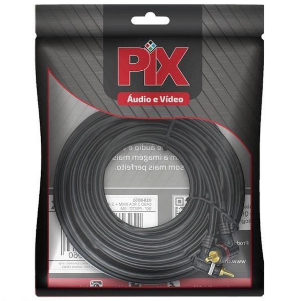 Cabo Rca 2/rca 2 Automotivo 5 Metros 6mm 90 Graus Preto 018-8051 Pix