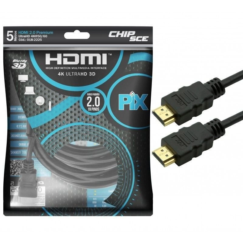 Cabo Hdmi Gold 2.0 4k Hdr 19p 5m. Unidade 018 2225 Santana Centro