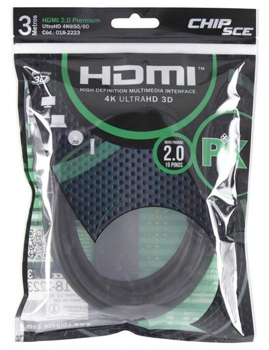 Cabo HDMI 3 metros 2.0 polybag 018-2223