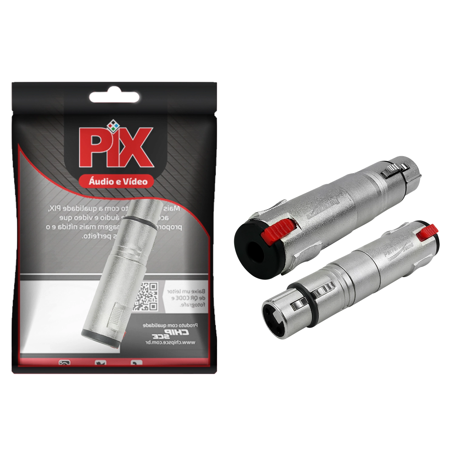 Adaptador Canon Xlr Fêmea X Jack P10 Fêmea Emenda Conector C/ Trava