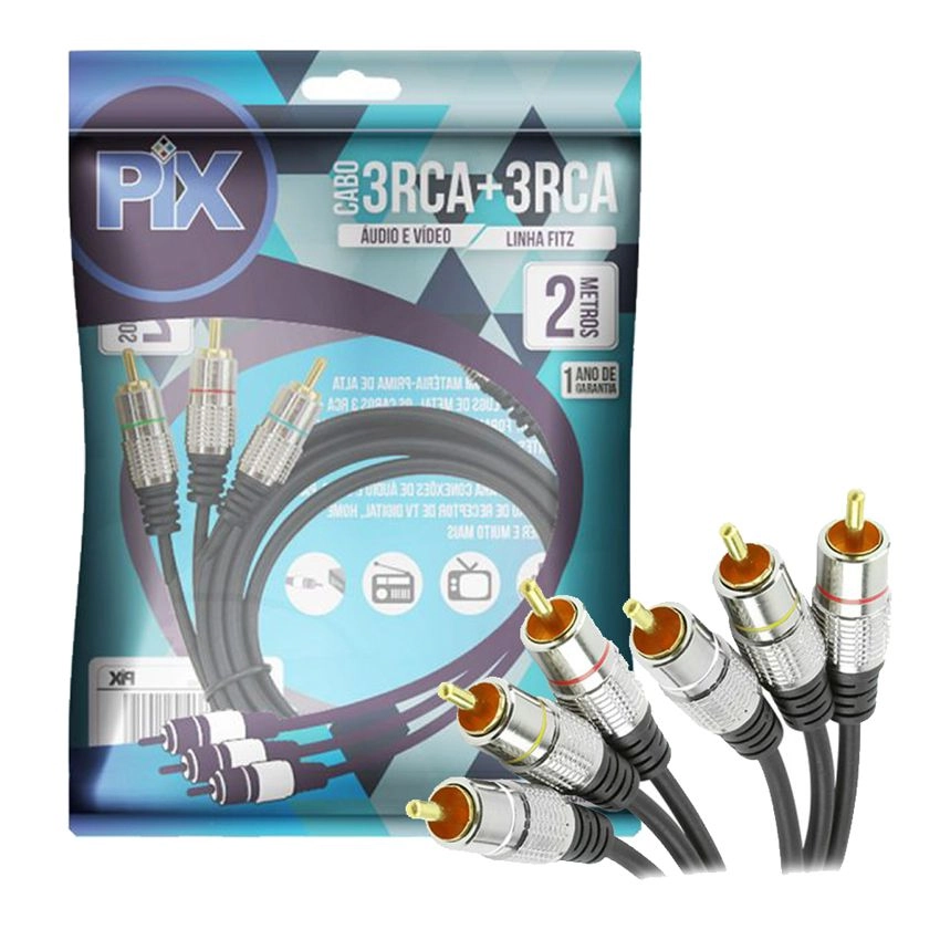 Cabo Rca Fitz - 3 + 3 Rca Plug Metal - 2m