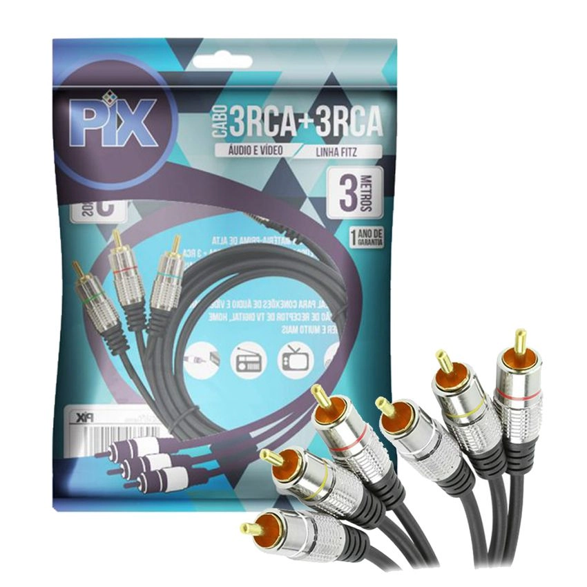 Cabo Rca Fitz - 3 + 3 Rca Plug Metal - 3m