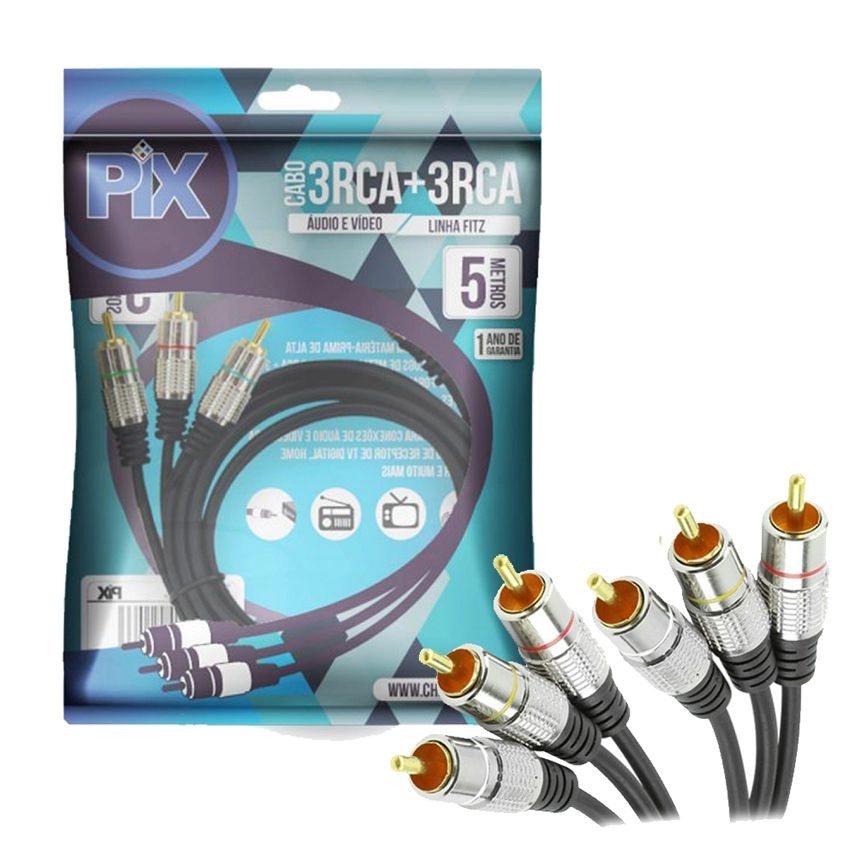 Cabo Rca Fitz - 3 + 3 Rca Plug Metal - 5m