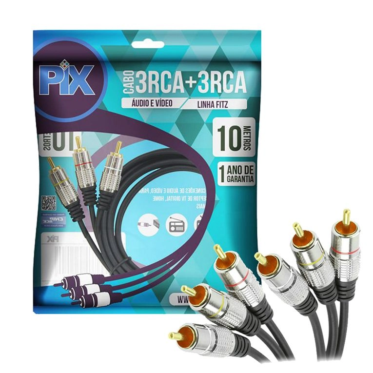 Cabo Rca Fitz - 3 + 3 Rca Plug Metal - 10m