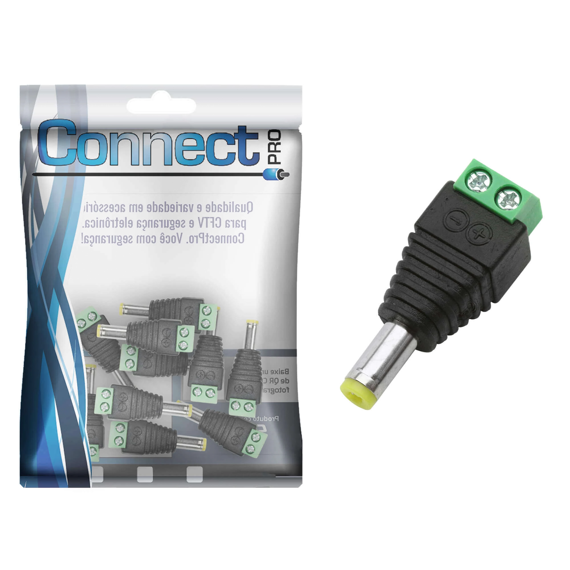 10x Conector Plug 2.1 Macho Com Borne P/ Cftv Câmera Fonte
