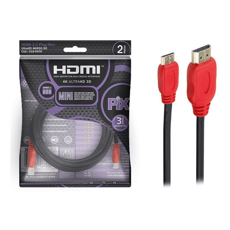 Cabo Mini Hdmi X Hdmi 2 M 4k 2.0 19p 018-9400