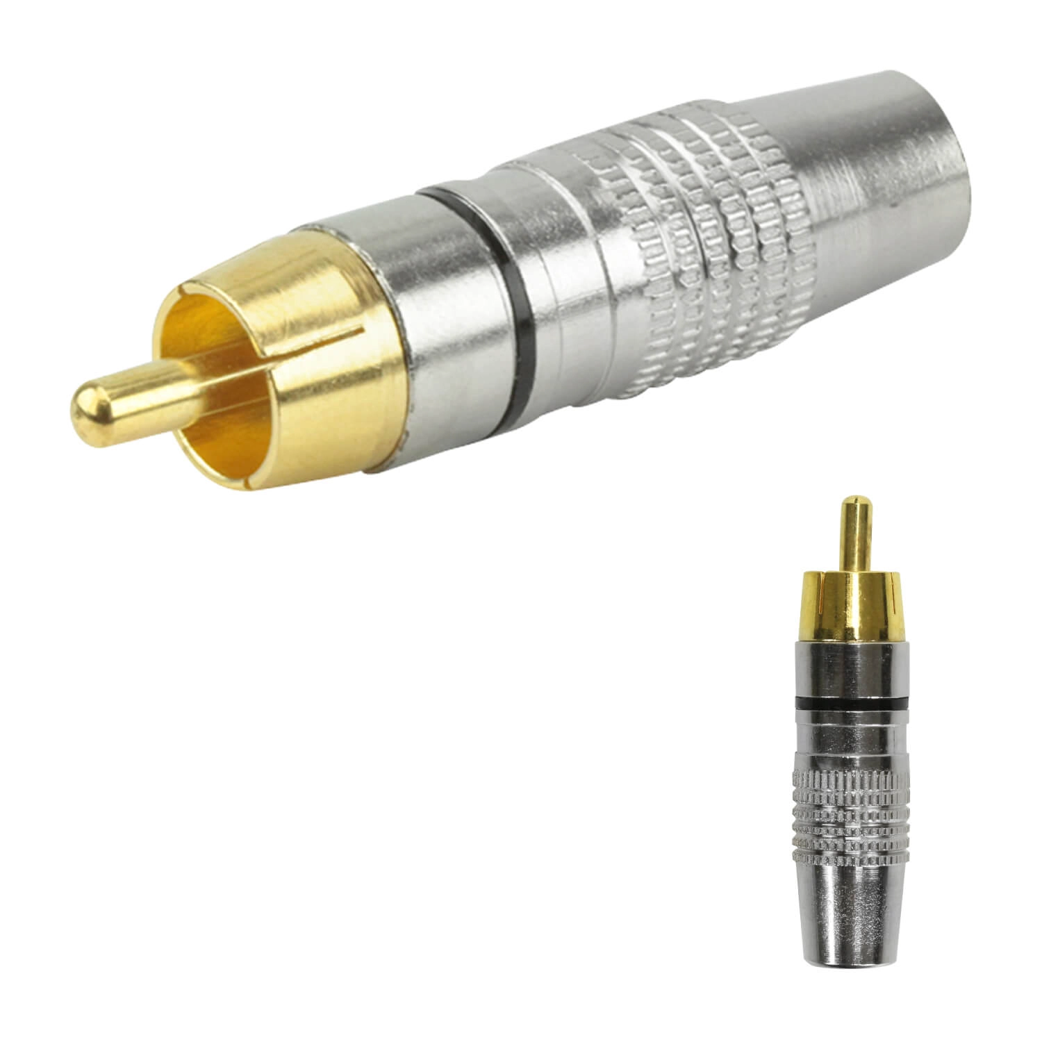 10x Plug Rca Macho Estriado Profissional Ponta Ouro 24k - Preto