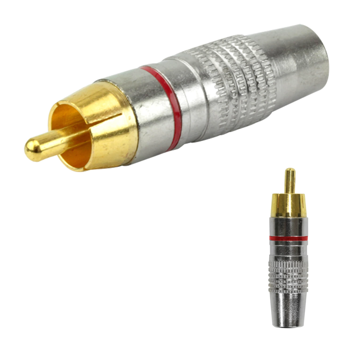 10x Plug Rca Macho Estriado Profissional Ponta Ouro 24k - Vermelho