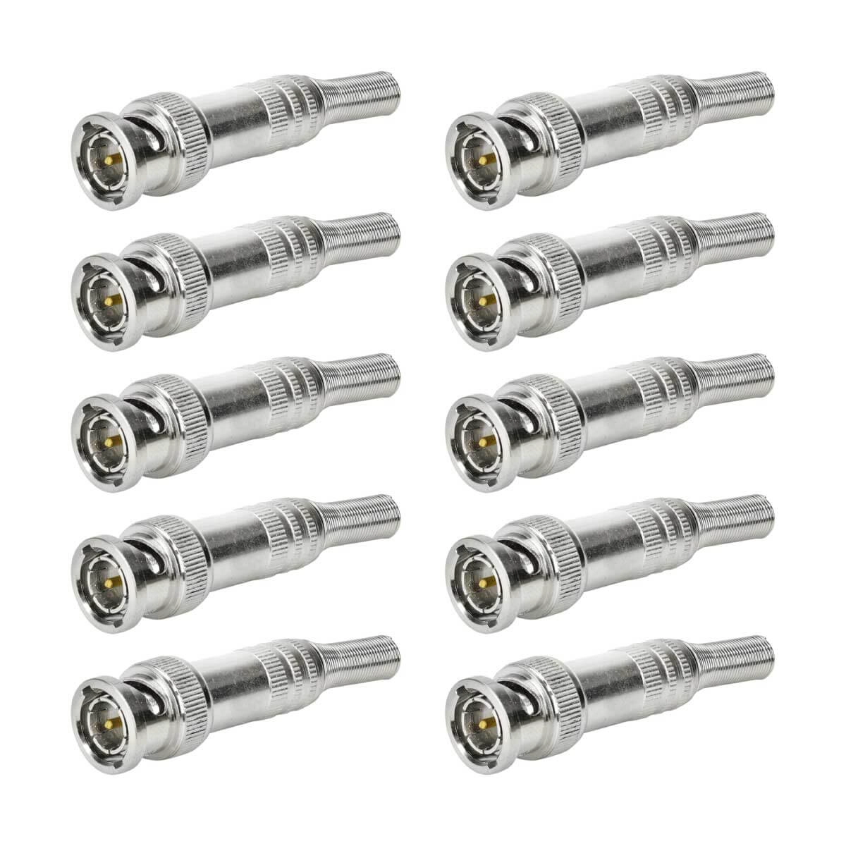Kit 10 Peças Conector Bnc Com Mola Plug Cftv Alta Qualidade