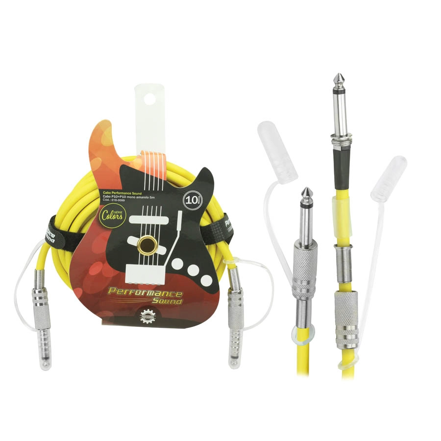 Cabo Guitarra Violão Baixo P10 X P10 Mono Amarelo 10 Metros