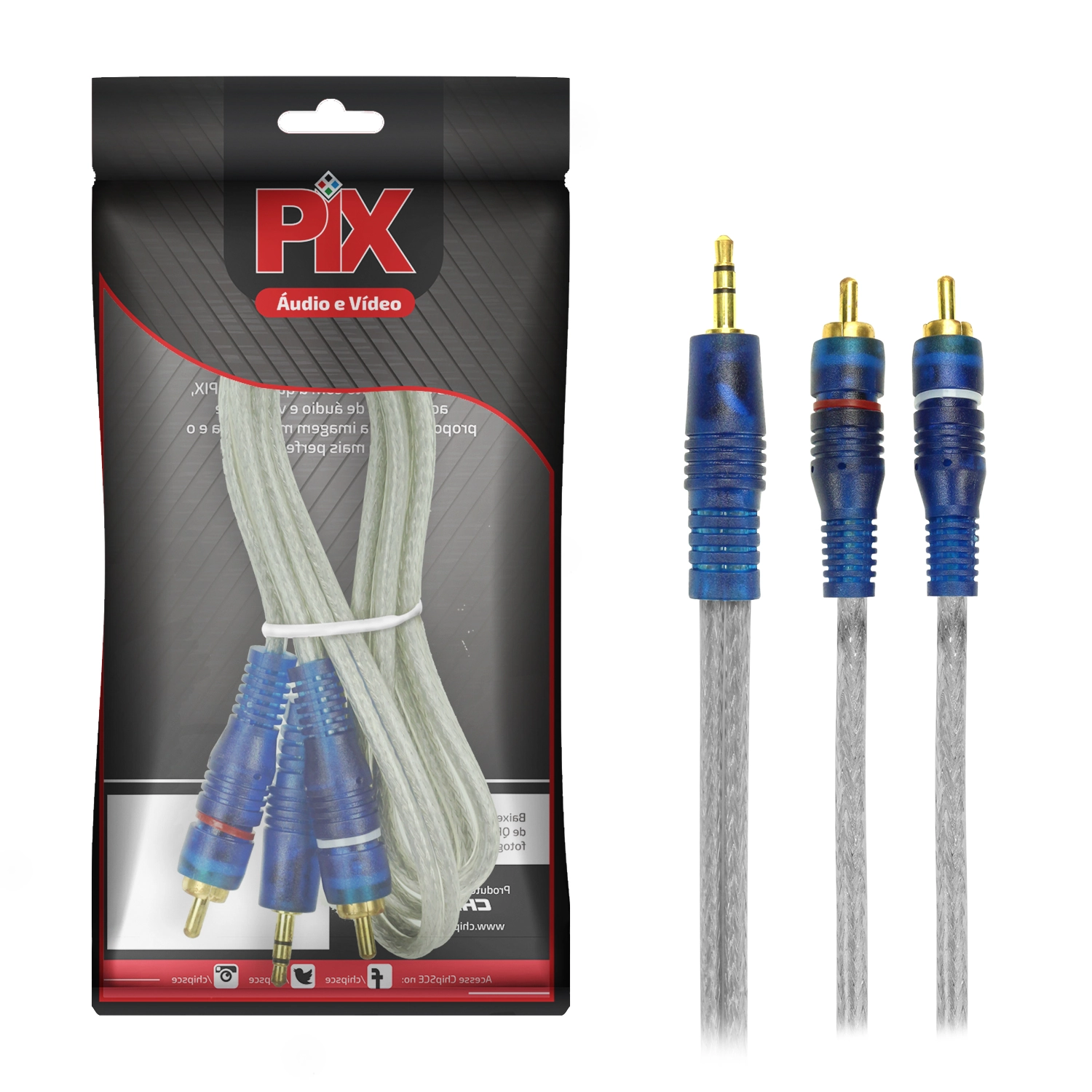 Cabos P2 Estéreo X 2 Rca 1 Metro Blindado Cristal Azul