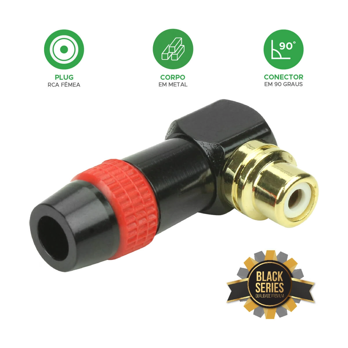 Conector Plug Rca 90º Profissional Top De Linha Vermelho