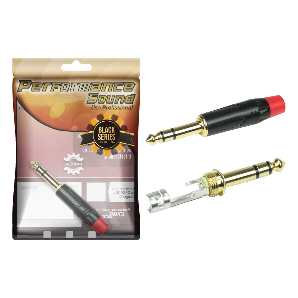 Plug P10 Estéreo Premium Profissional Black Series - Vermelho
