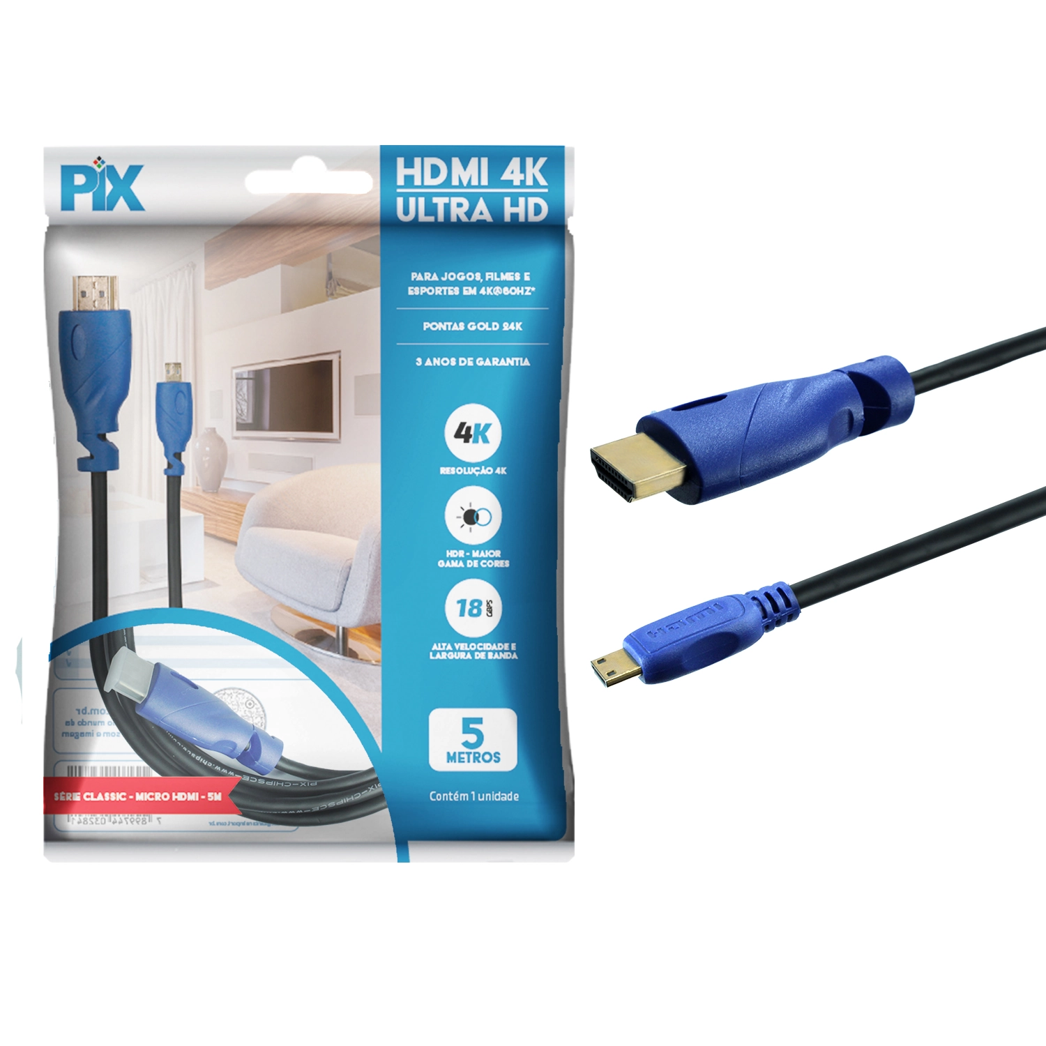 Pix Cabo Micro Hdmi X Hdmi 2.0 4k Ultrahd - 5 Metros