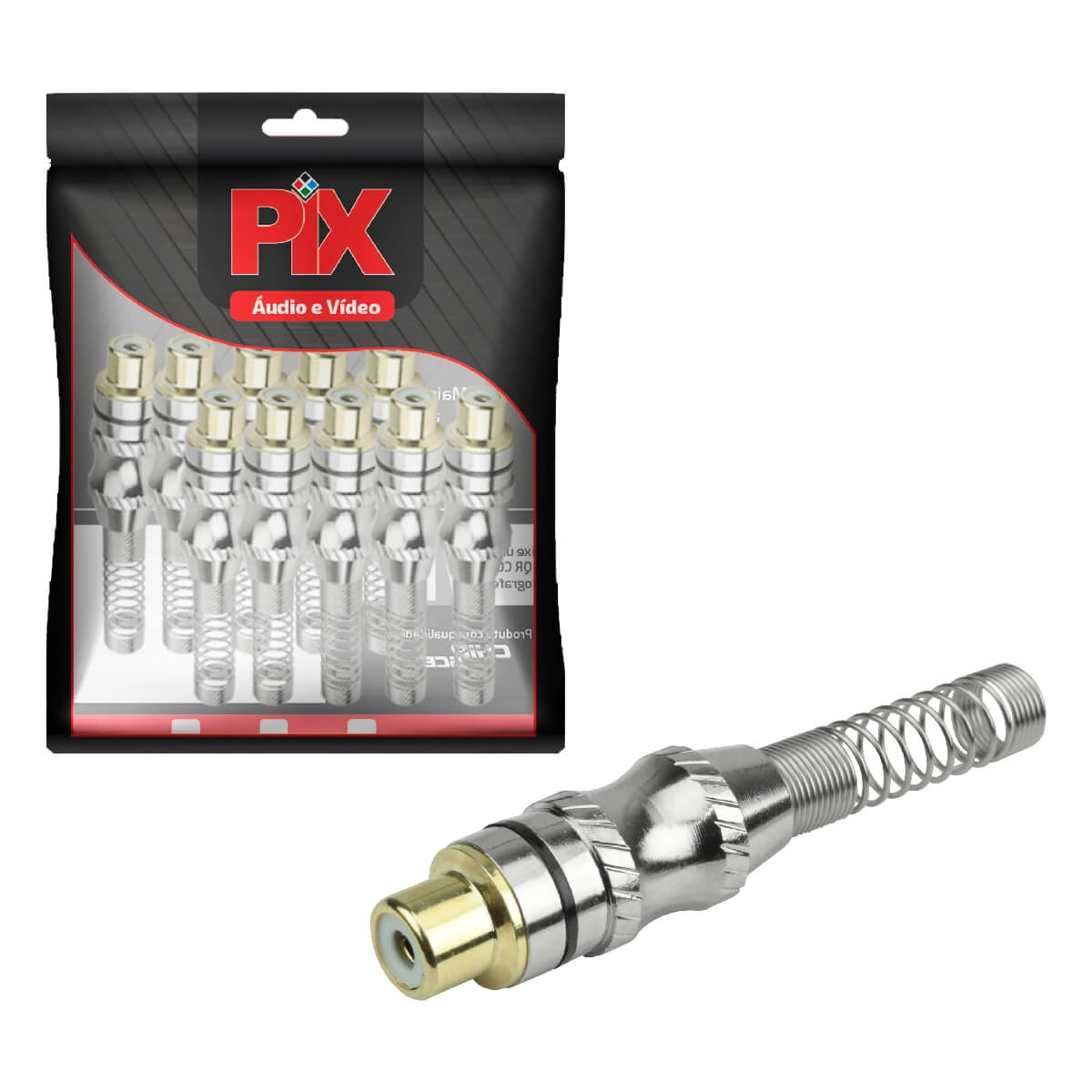 10x Conector Plug Rca Fêmea 24k Com Mola Profissional Preto