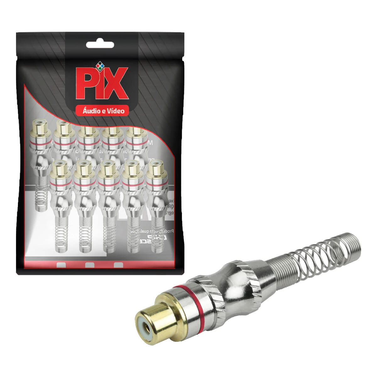 10x Conector Plug Rca Fêmea 24k C/mola Profissional Vermelho