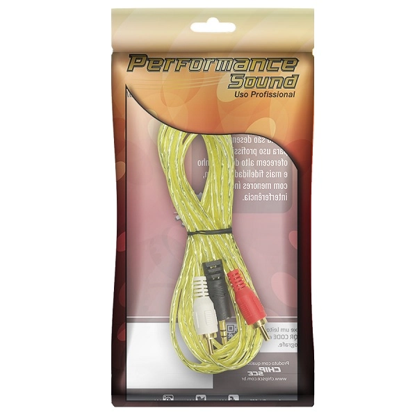 Cabo Auxiliar P2/2 Rca Macho Estereo Cristal Amarelo 5 Metros 018-1281 Performance Sound