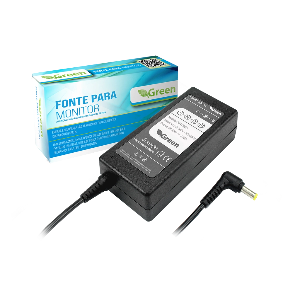 Fonte Carregador Para Notebook Tv - 19v / 3,4a - Green