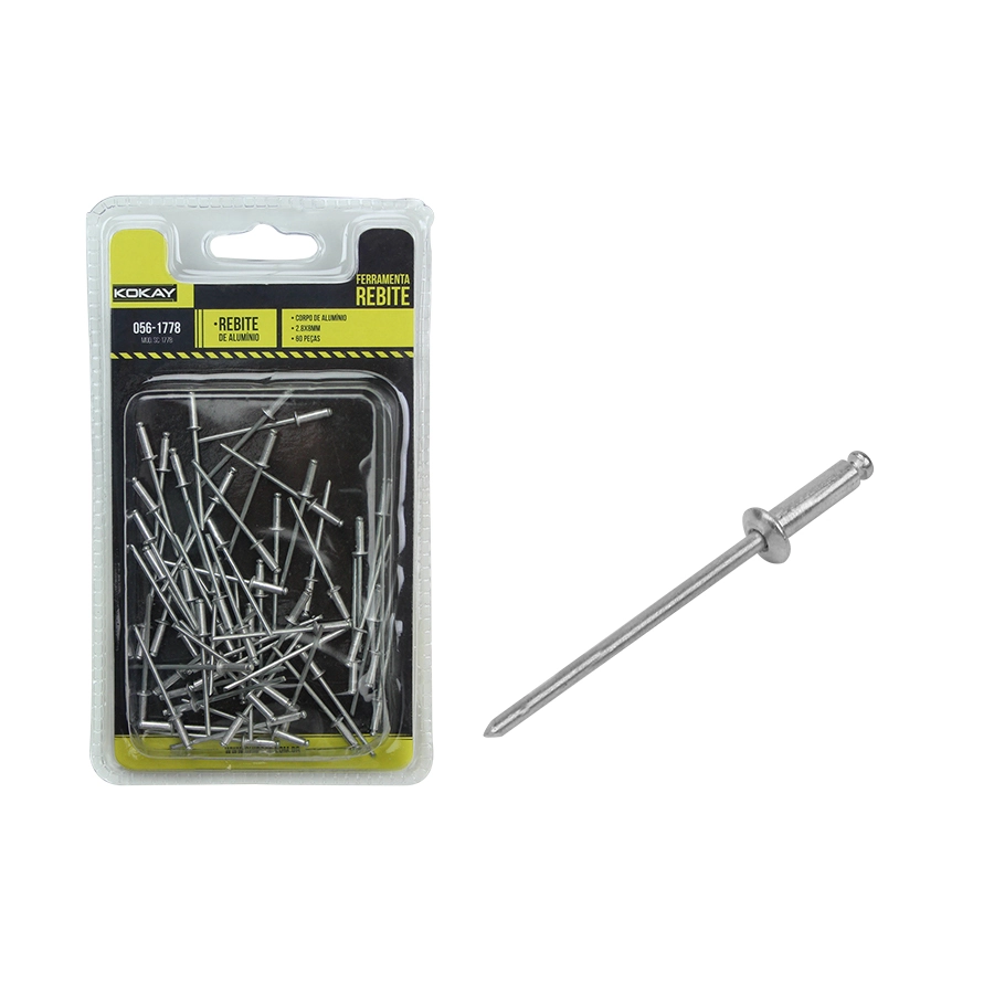 Kit Rebite De Repuxo Alumínio Profissional 60 Peças 2.8x8mm