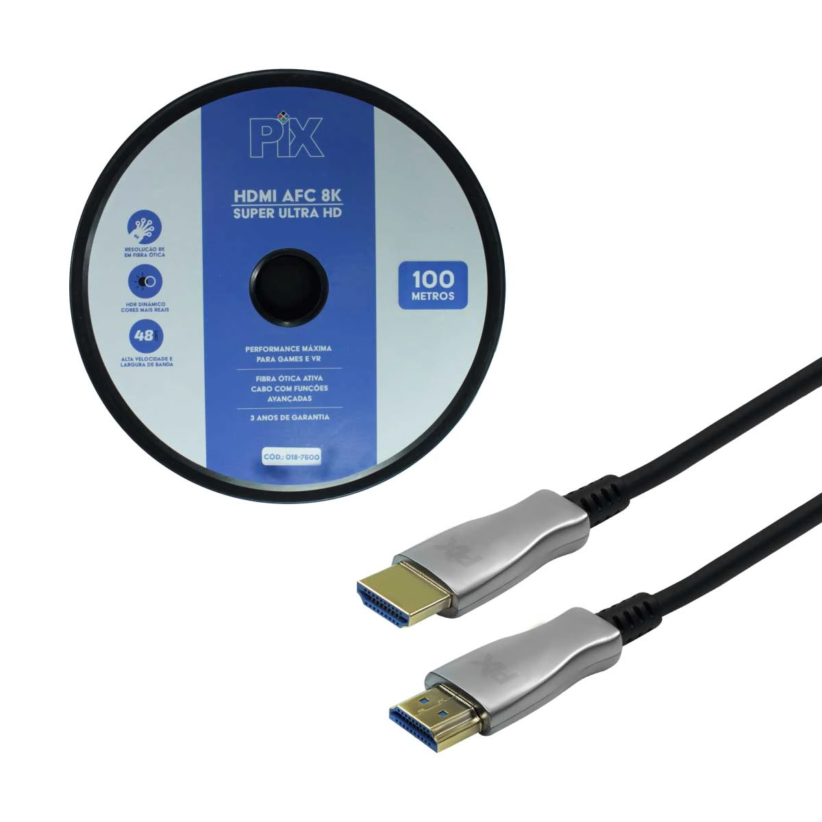 Cabo Hdmi Fibra 2.1 Dinâmico Hdr 4k 144hz 8k 120hz 100metros