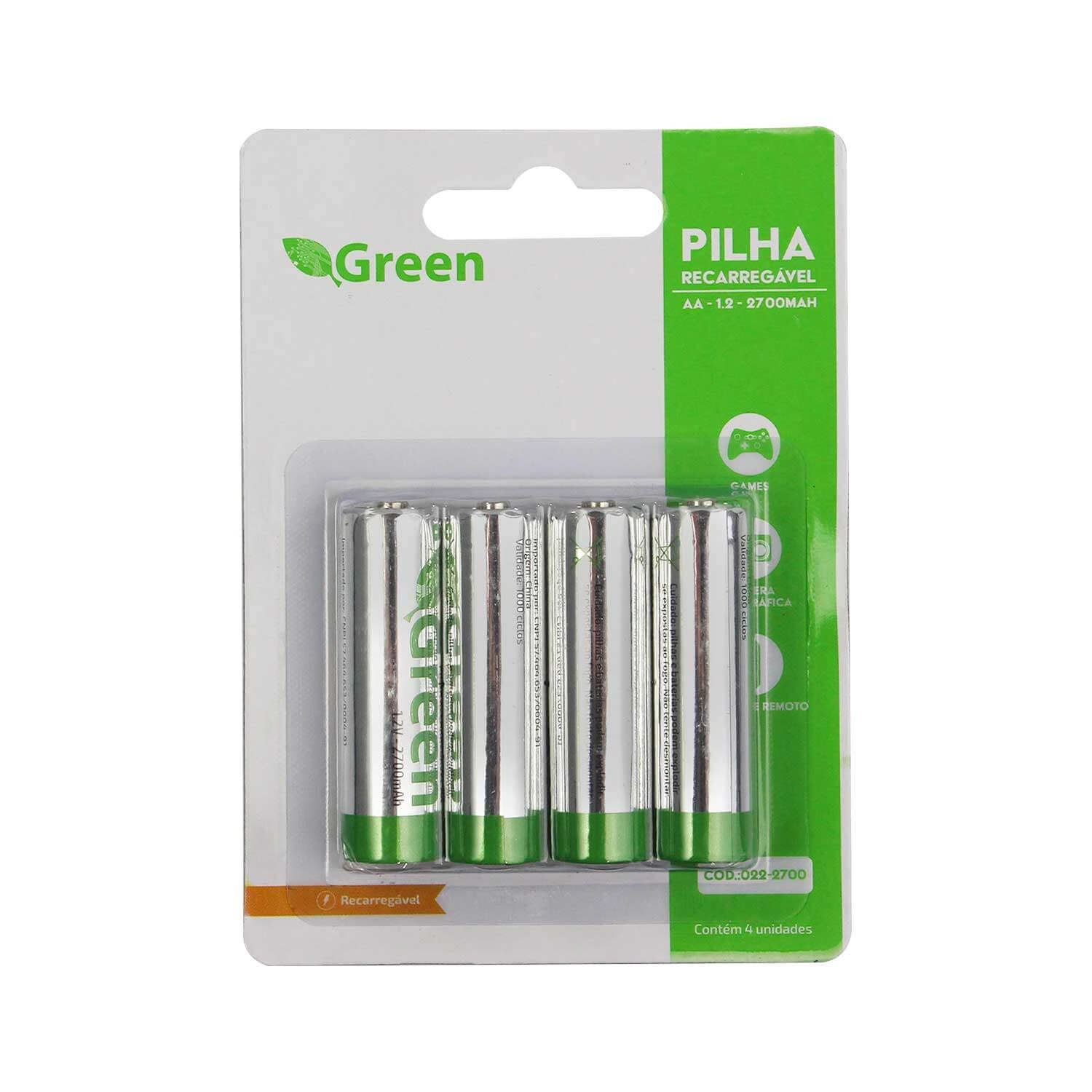 Pilhas Recarregáveis Pequena Aa 2700mah Cartela 4 Peças