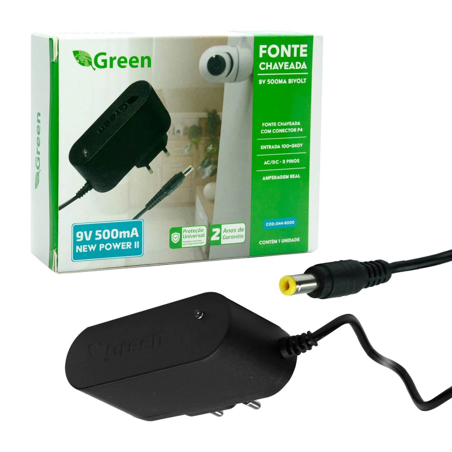 Green Fonte Chaveada 9v 500ma Bivolt - Plug 5,5mm X 2,1mm