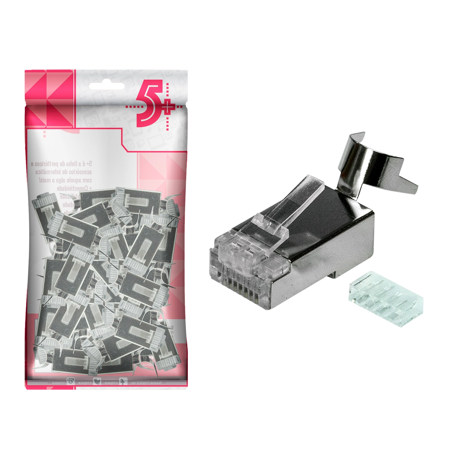 Kit Com 50 Unidades Plug Conector Rede Cat8 De Passagem