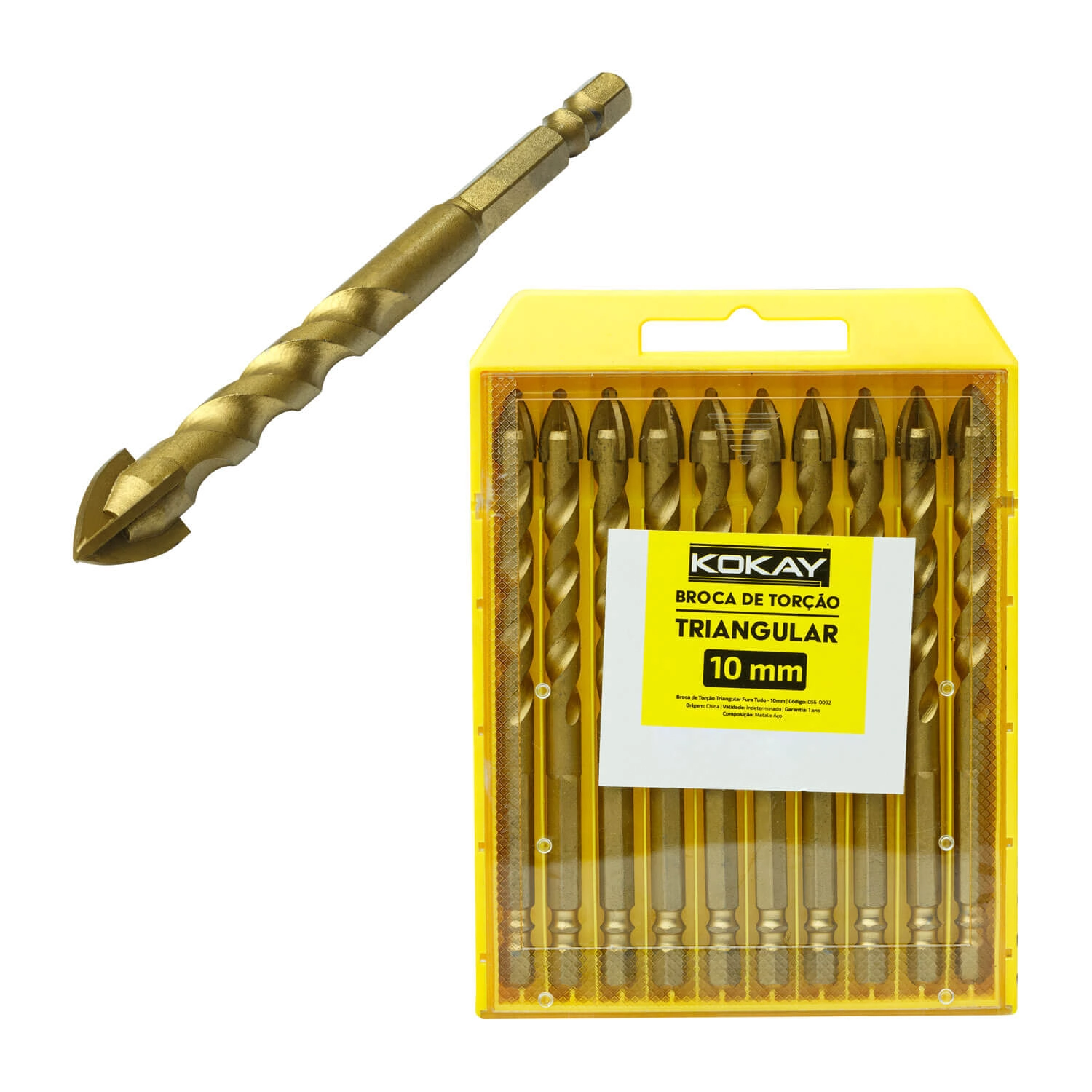 10x Broca De Torção Triangular 10mm - Estojo Profissional