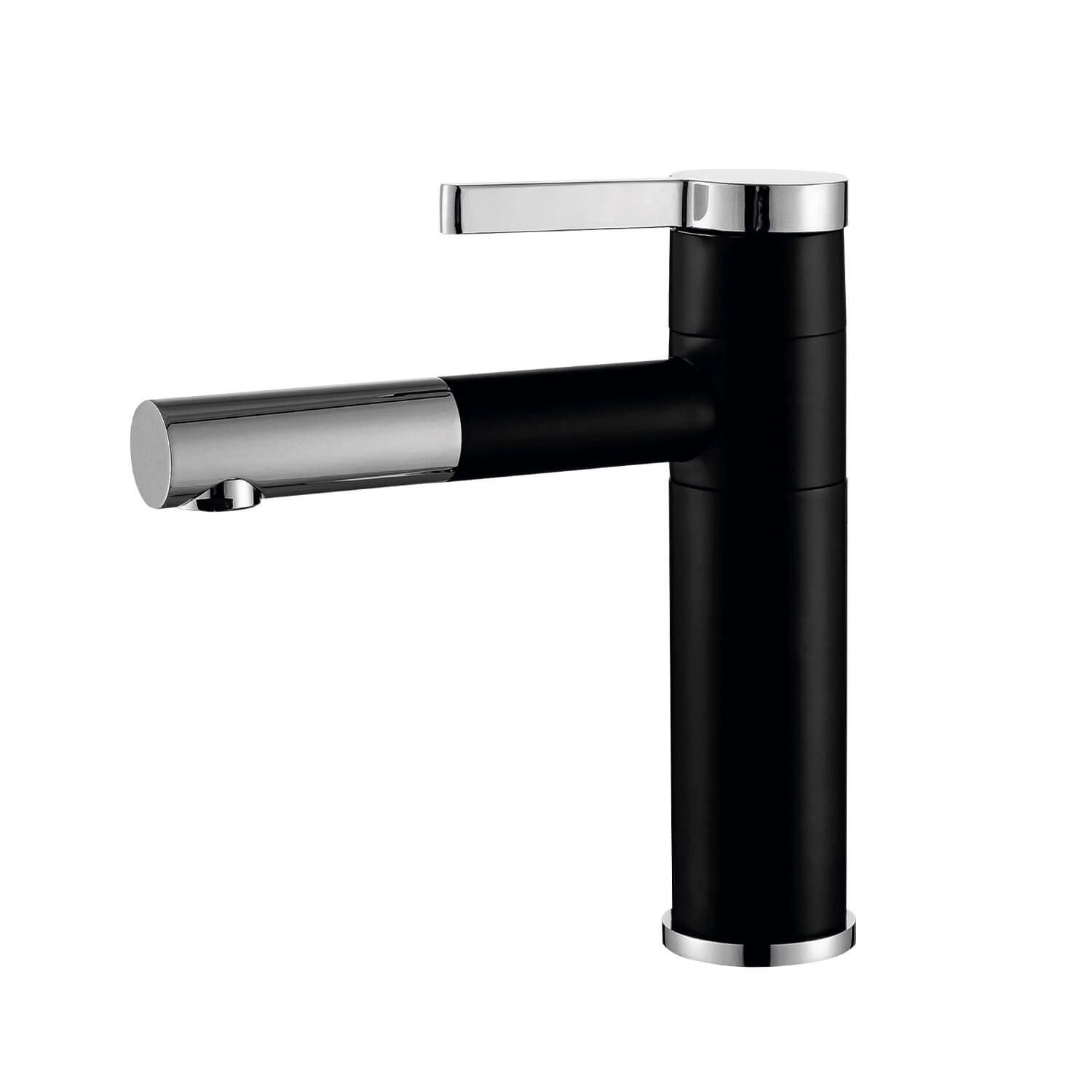 Torneira Lavatório Monocomando Bica Baixa Móvel Preto E Inox