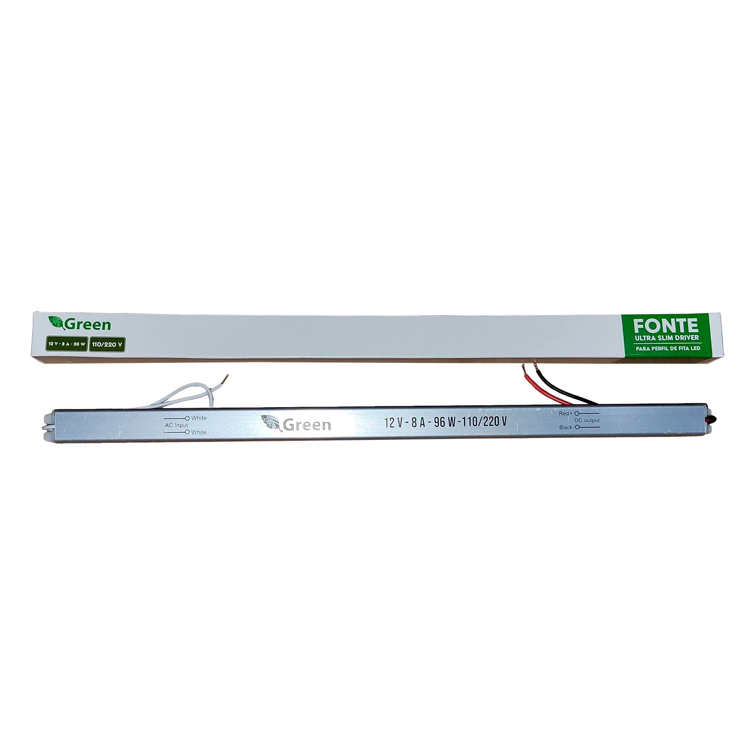 Fonte Ultra Slim Driver Green, Para Fita Led, 12v, 8a, 96w, Bivolt