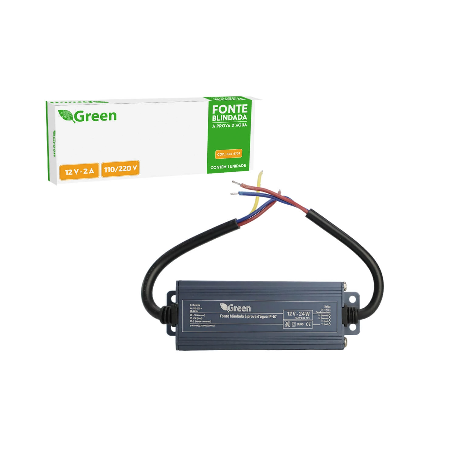 Fonte Blindada Prova D água Ip67 12v 2a P/ Leds Cftv Bivolt