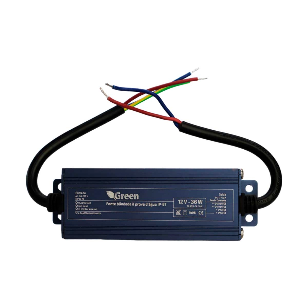 Fonte Blindada Prova D água Ip67 12v 3a P/ Leds Cftv Bivolt
