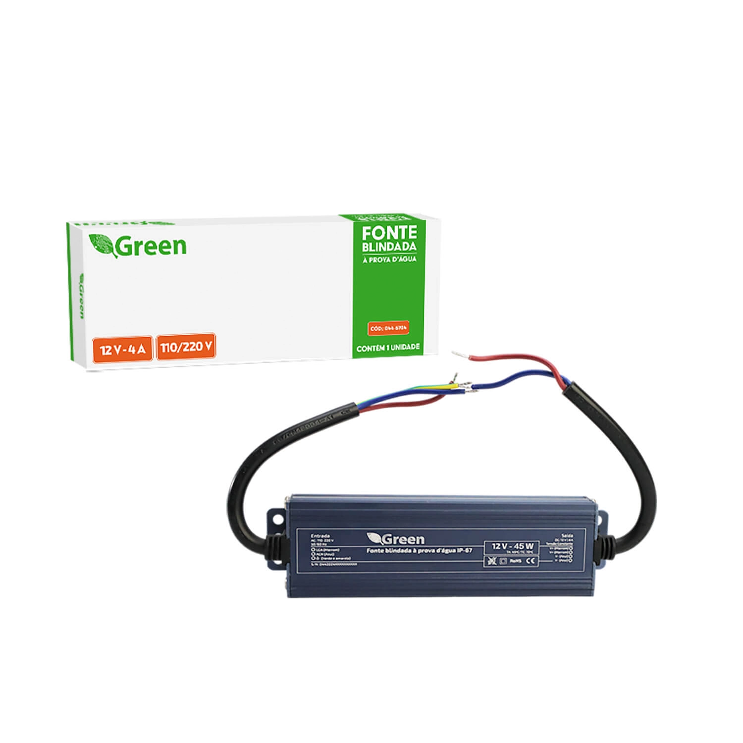 Fonte Blindada Prova D água Ip67 12v 4a P/ Leds Cftv Bivolt