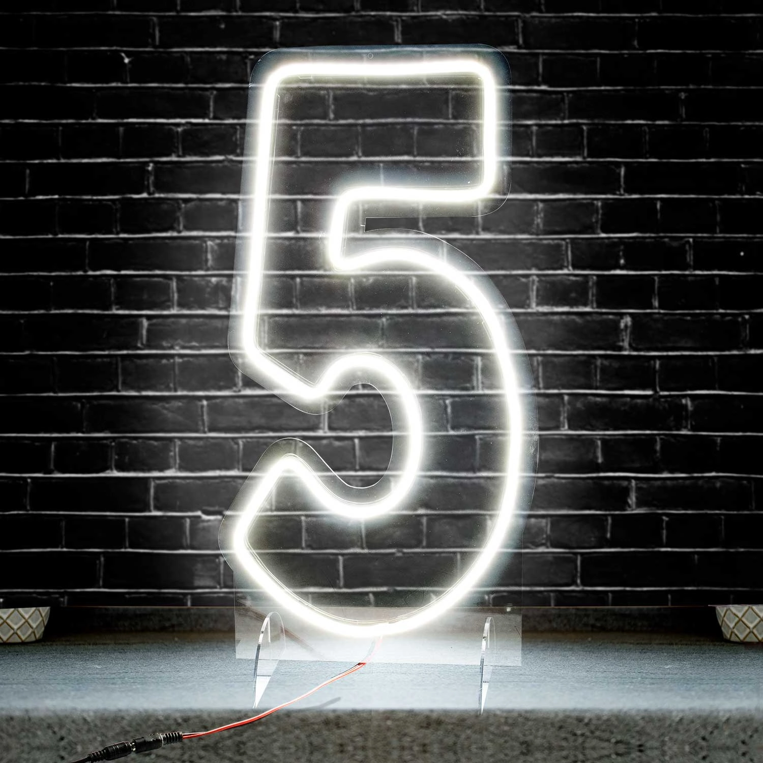 Placa Luminoso Neon De Led - 50cm - Branco Frio Número Cinco