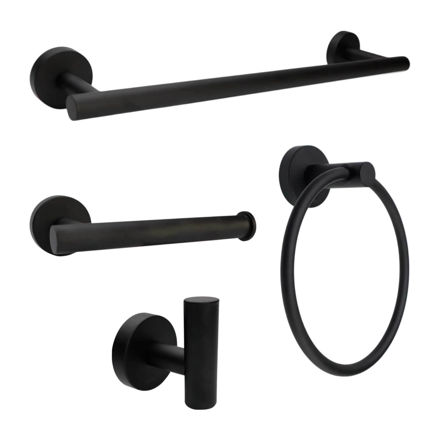 Kit Acessórios 4pcs P/ Banheiro Lavabo Aço Inox Preto