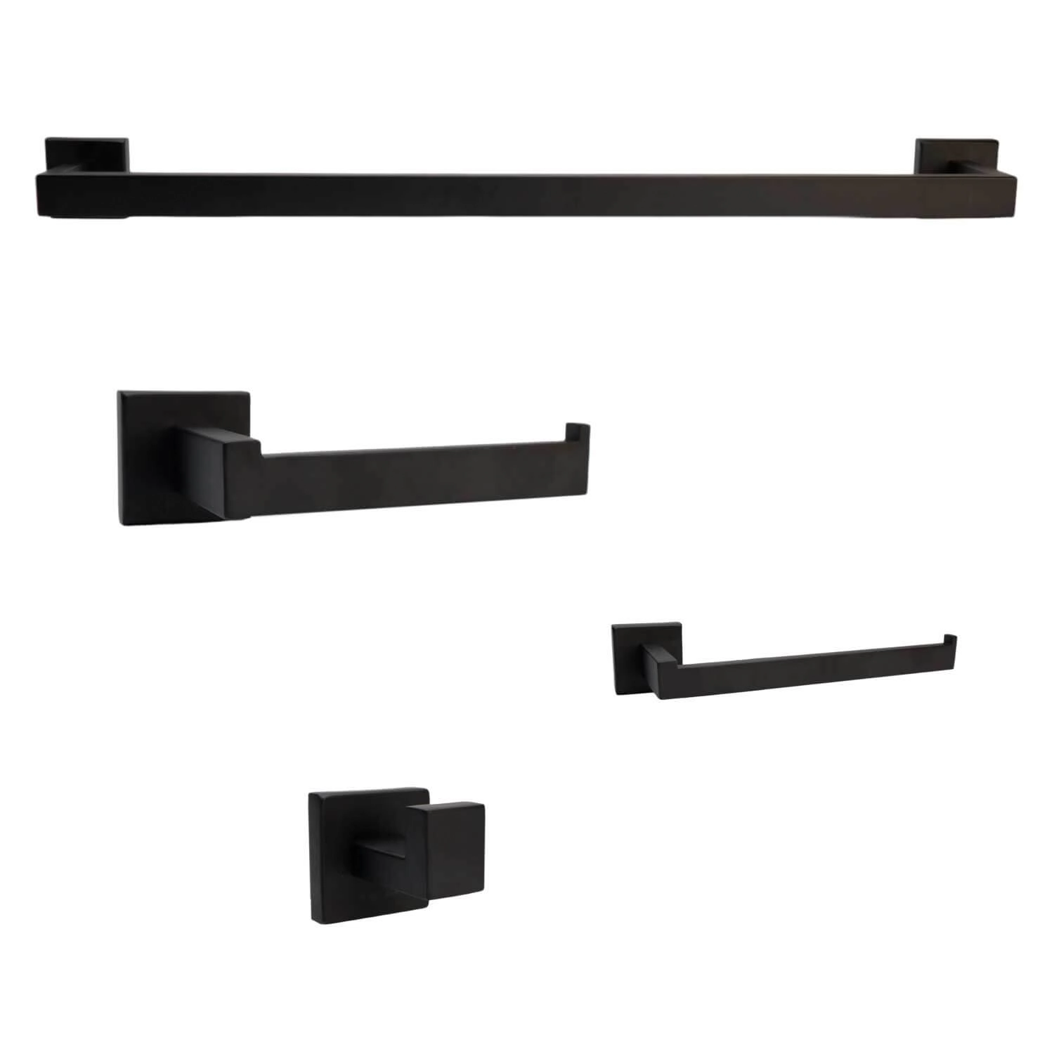 Kit Acessórios P/ Banheiro Quadrado Aço Inox Preto 4 Peças