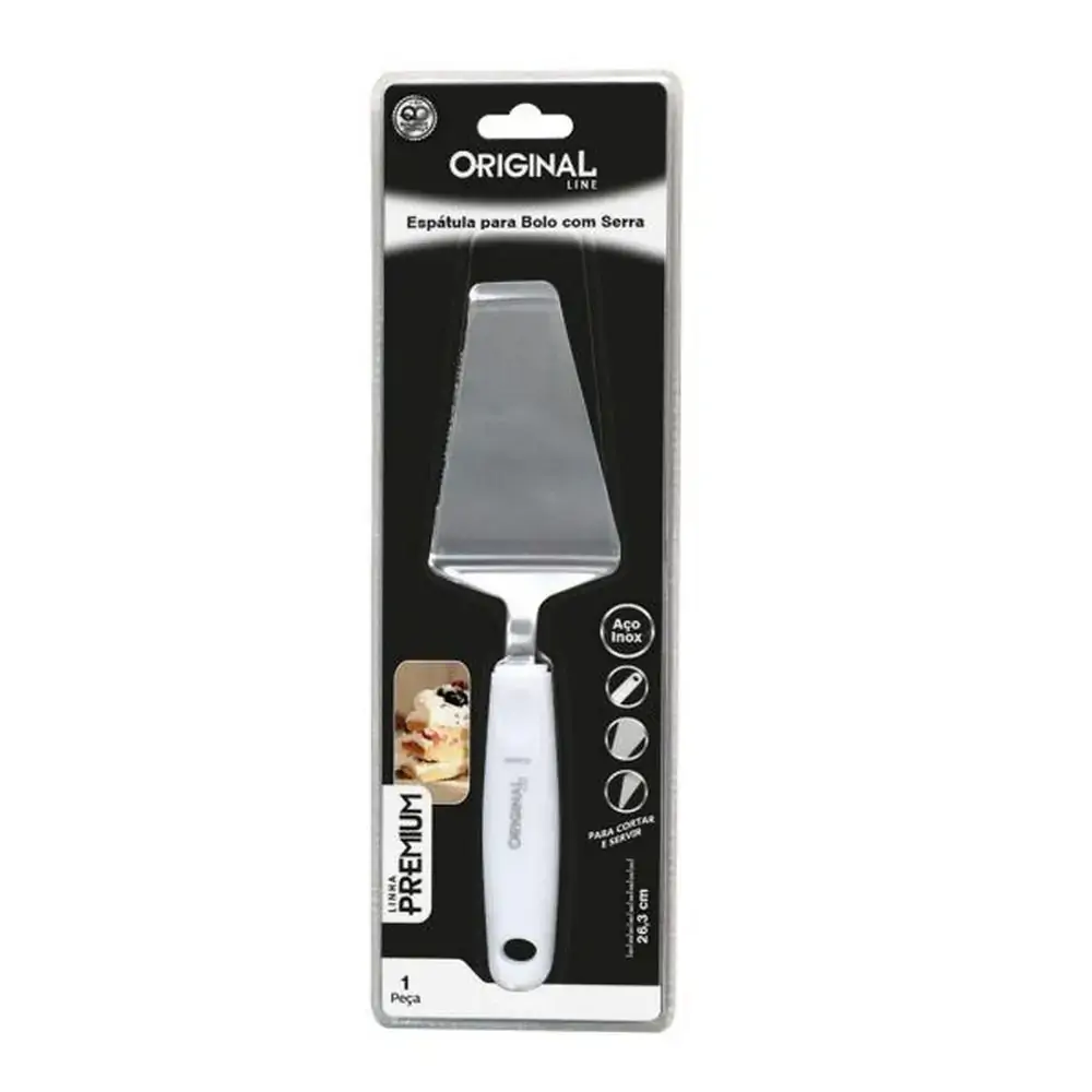 Espátula Branca Inox Para Bolo Com Serra Original Line Premium