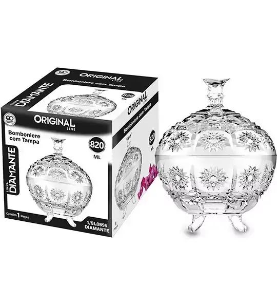 Bomboniere De Vidro Relevo Diamante Com Pé E Tampa 820ml 20x16cm De Ø