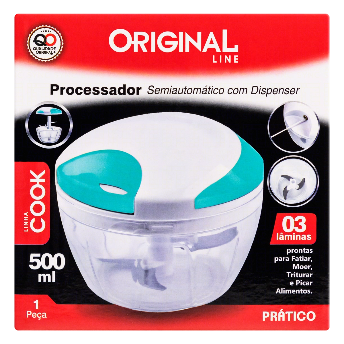 Processador De Alimento Manual Azul 500ml Original Line Cook