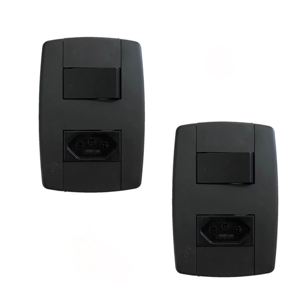 Kit 2 Conjunto Interruptor Simples + Tomada 10a 250v Preta