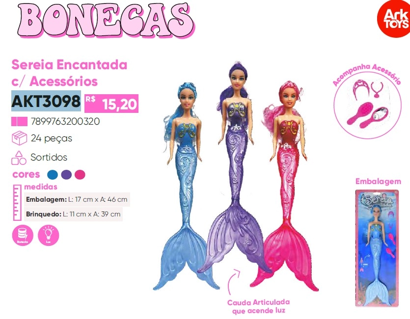Boneca Sereia Encantada C/ Escova