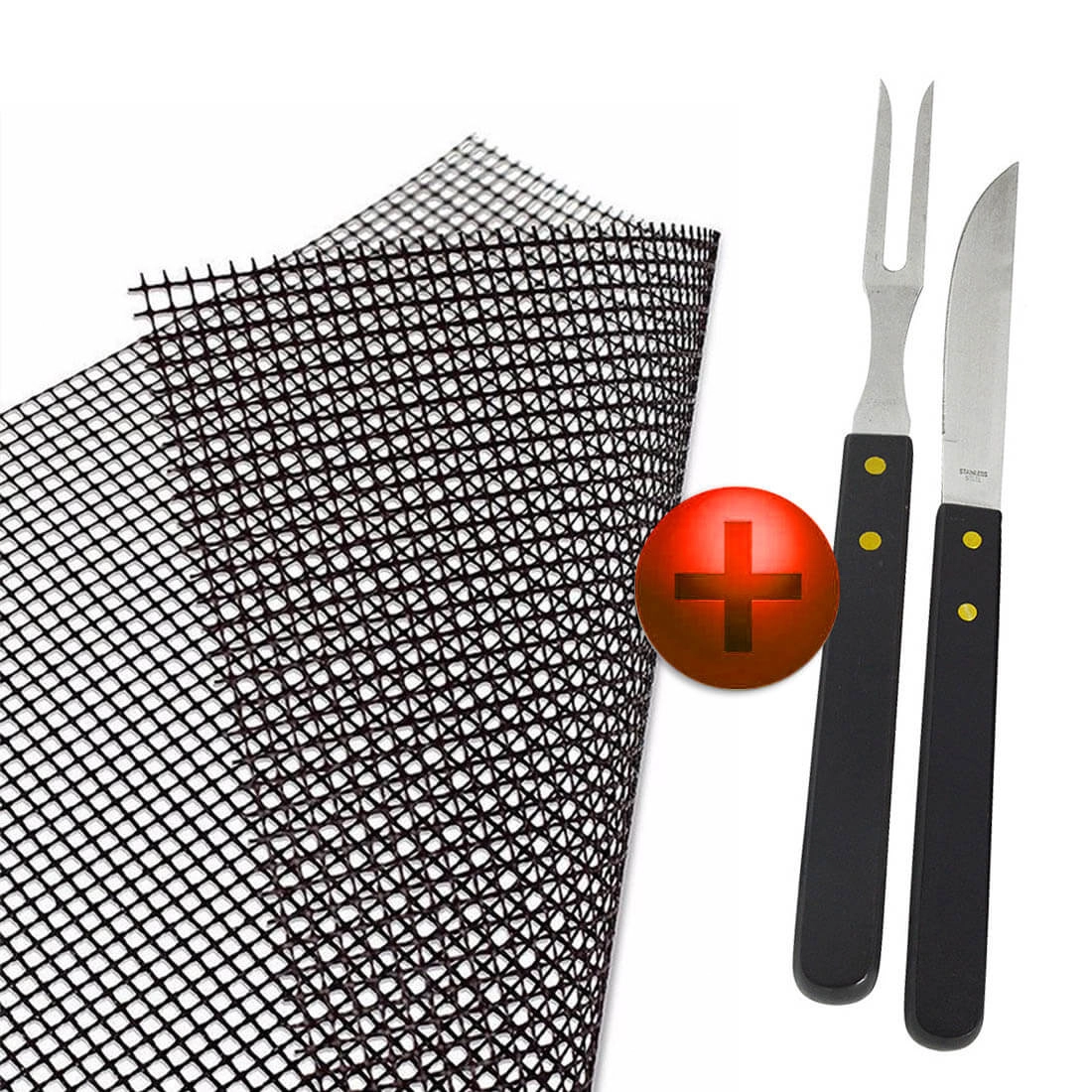 Kit Churrasco Garfo Faca E Tela Antiaderente Teflon